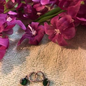Emerald green color stone, silver pierced earrings